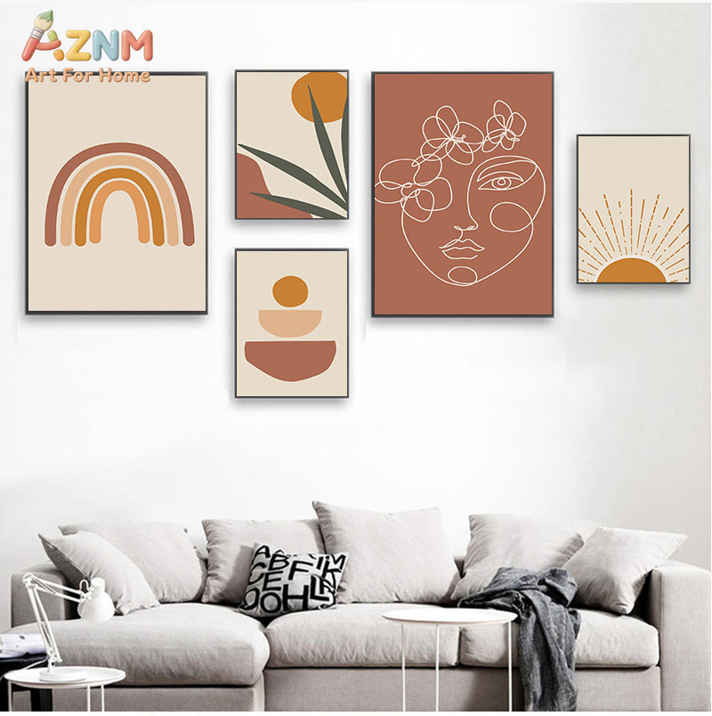 Home Decor Orange - Abstract Burnt Orange Wall Art Canvas