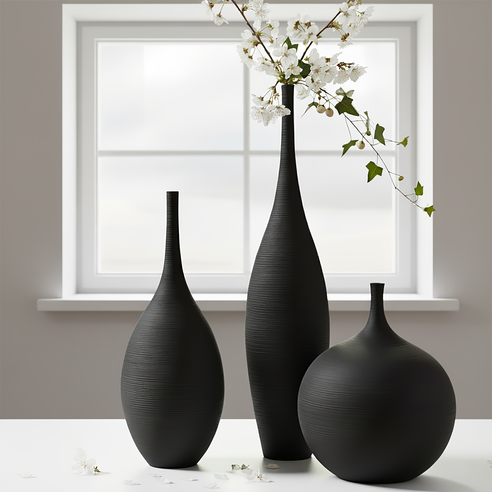 Home Decor Vase With Flowers - [Modern Boho Vases] Black Ceramic Vases