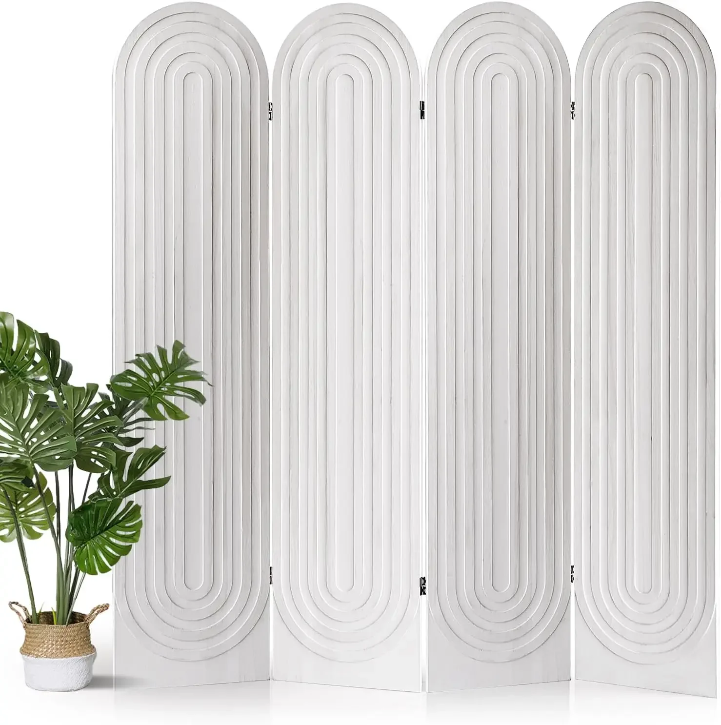 Room Divider Screen - White Foldable Wood Arched Privacy Screen