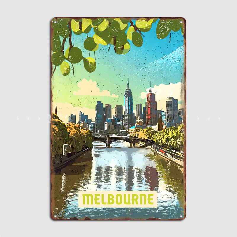 Home Decor Melbourne - Melbourne Vintage City Travel Poster Metal