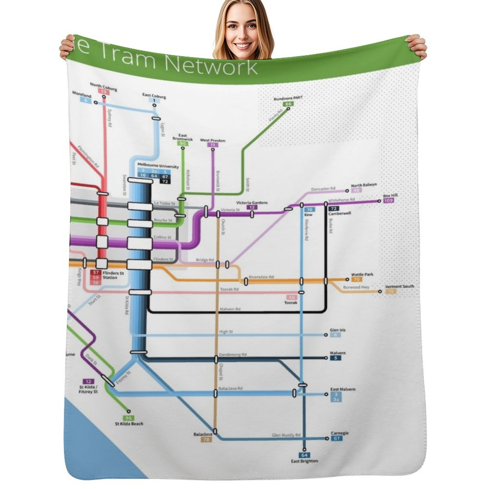 Home Decor Melbourne - Melbourne Tram Network Map Throw Blanket