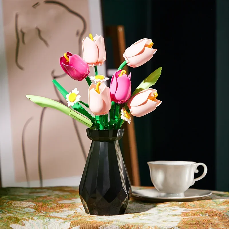 Home Decor Tulip - Rose Tulips Flower Model Building Blocks