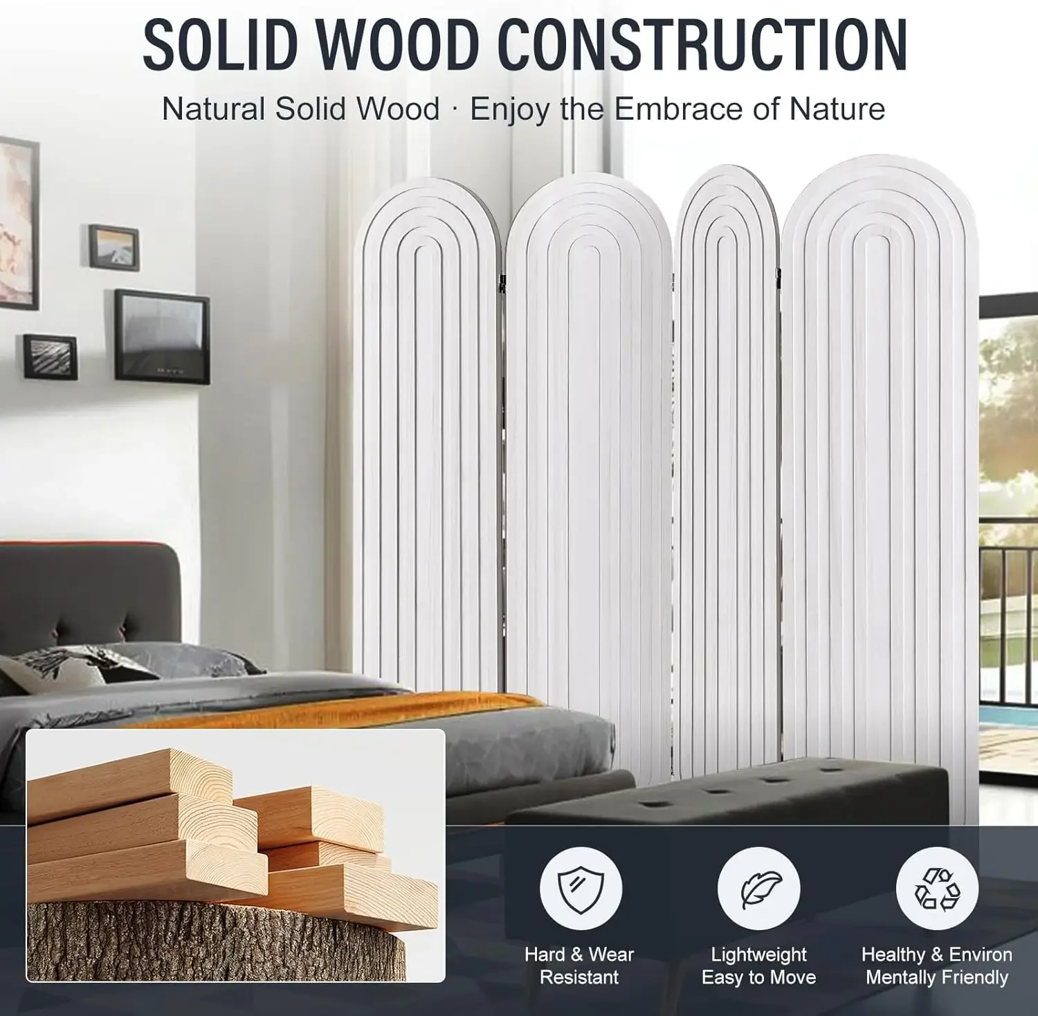 White Foldable Wood Arched Pri - огляд і ціна Room Divider Screen