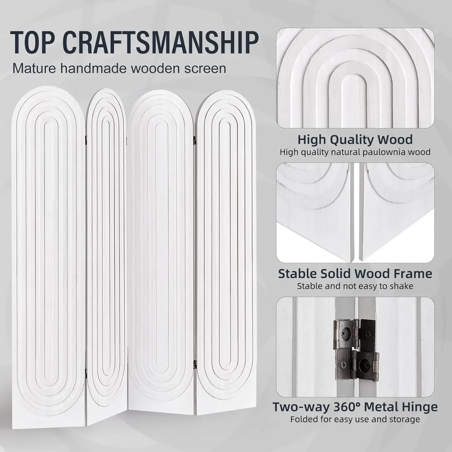 White Foldable Wood Arched Pri - огляд і ціна Room Divider Screen