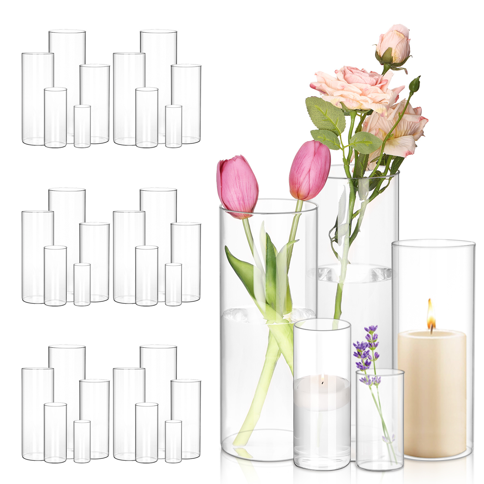 WHONLINE 35pcs Clear Glass Cyl - огляд і ціна Home Decor Vase With Flowers