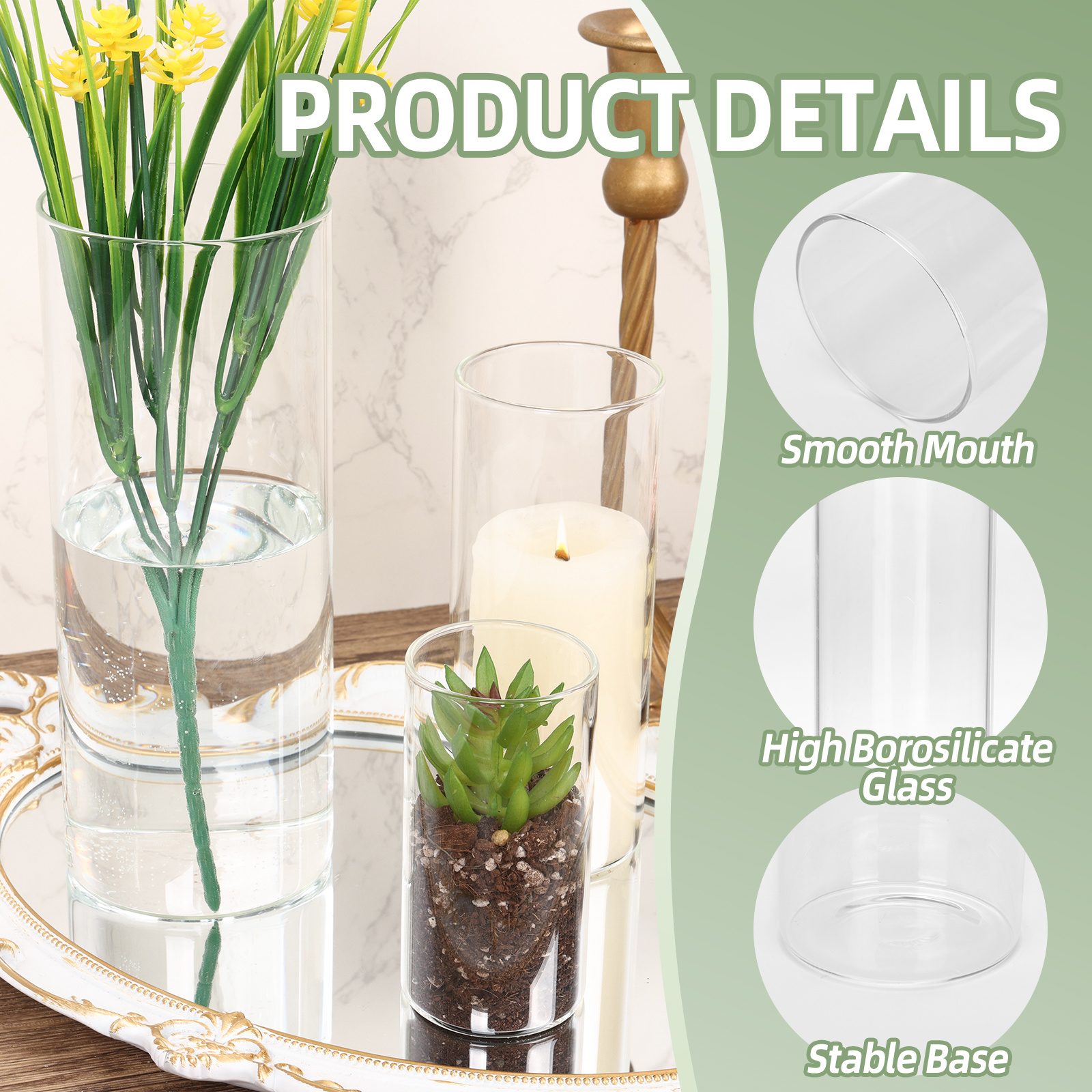 WHONLINE 35pcs Clear Glass Cyl - огляд і ціна Home Decor Vase With Flowers