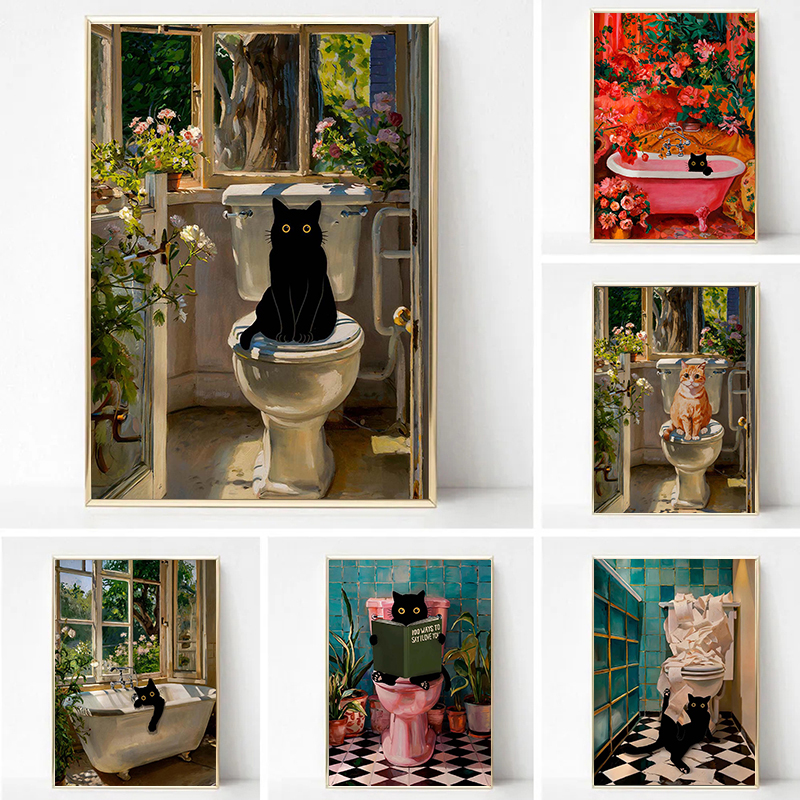 Funny Bath Cat Print Poster Po - огляд і ціна Home Decor Orange